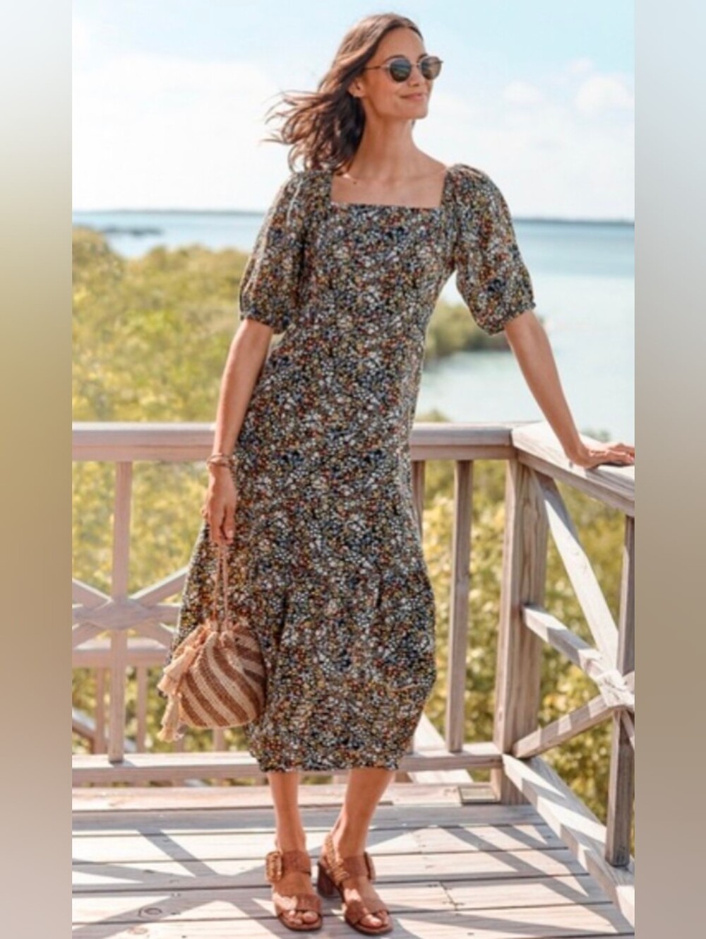 Garnet Hill Floral Dress, Size Large